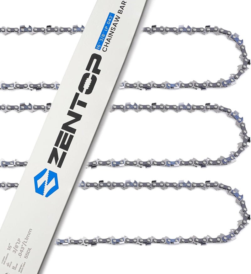 Zentop 16 Inch Chainsaw Bar and Chains, .043'' Gauge 3/8" LP Pitch 55DL Fits Stihl MS170, MS171, MS180c and More- 61PMN3, R55 - Image 1